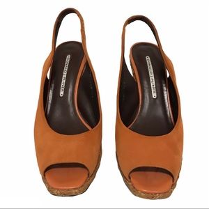 Donald J Pliner Sling Back Rust Orange Suede Wedge